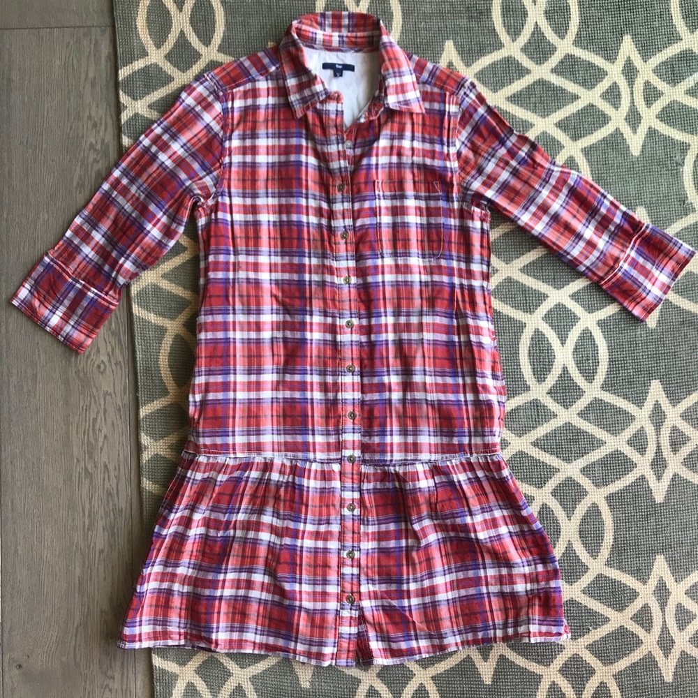 Gap Drop Waist Plaid Button Down Dress size M